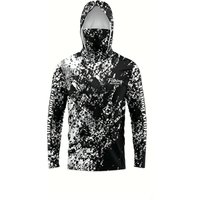 Hooded Fishing Shirt for Men with Face Mask, Long Sleeve Front Letter Graphic, Quick Dry Breathable Lightweight Fishing Top