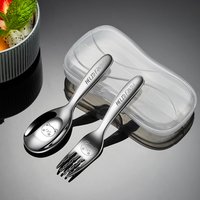 WORTHBUY 316 Stainless Steel Dinnerware Sets With Plastic Storage Box Portable Children Fork Spoon Kitchen Cute Mini Kid Cutlery