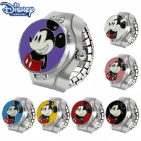 Disney Mickey Flip Cover LookTime Mini Ring Watch Cute Cartoon Simple Couple Creative Keeping Ring