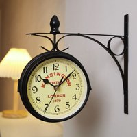 Outdoor Garden Train Station Double Sided Wall Clock Retro Wrought Iron Metal Wall Clock