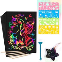 16/60Pcs Scratch Paper Kids Rainbow Magic Scratch Off Paper Sheets Art Craft Kit Black Note Paper Drawing Pads with Stencils