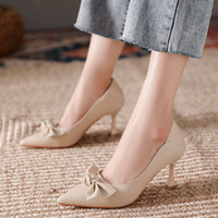 Ladies Summer Footwear Formal Shoes for Women 2025 Black with Medium Heels Stilito Moccasins Bow Elegant Dress Spring on Sale A