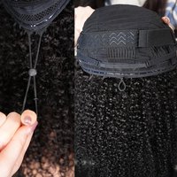 3 In 1 Human Hair Half Wigs 30 40 Inch Deep Wave Kinky Curly Half Wigs Human Hair Seamless Wear and Go Glueless Drawstring Wig
