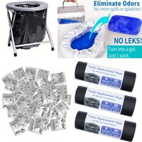 60pcs Portable Toilet Gel Packs and 60 Bags , Camping Toilet and Bags - No Spill Absorbent Resin for Outdoor, Hiking, Emergency