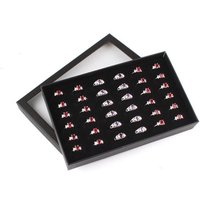 Exquisite Transparent Window Velvet Display Jewelry Cufflinks Show Case 36 Slots Ring Box Organizer Storage Tray