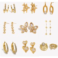 E.B.belle CZ Rhinestone Butterfly Women's Stud Earrings 18K Gold Plated Stainless Steel Earrings Fashion Hypoallergenic Jewelry