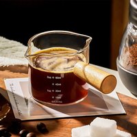 Espresso Measuring Cup 75ml Double Spout Milk Jug with Wooden Handle and Scale for Barista Coffee Latte Extraction Shot Glass
