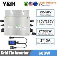 Y&H 600W Solar Grid Tied Inverter MPPT Solar Micro Inverter DC28-50V PV Input AC180-260V Output with LCD Waterproof IP65