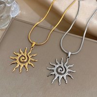 Unique Spiral Sun Totem Pendant Necklace for Women Men Stylish Gold Silver Color Stainless Steel Necklaces Charm Ethnic Jewelry
