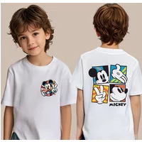 Mickey Mouse Retro Comic T-Shirt Double-Sided Print Peace Sign Tee Vintage Striped Kids Short Sleeve Tops
