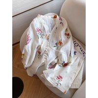 New Chinese Style Women's Print Button Shirt And Short Pants Two-Piece Set Casual Summer Fashion Cotton V-Neck Button-Up