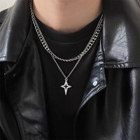 Grunge EMO Rock Cross Star Double Layer Necklace Y2K Punk Fashion Trend Pendant Chain Jewelry Gift For Men Women