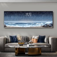 Modern Luxury Living Room Decoration Painting Led Electronic Clock Sofa Background Mural Light Horizontal Hanging Painting