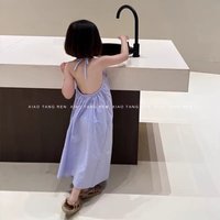 Girls' Dress Children's Summer Korean Vacation Style Sleeveless Cool Beach Dress Solid Color Kids Skirt