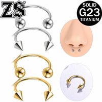 ZS 1 Piece ASTM F136 Titanium 20G Nose Rings Women Men Septum Ring Classic Horseshoe Ball Taper Nostril Piercings Jewelry 8/10MM