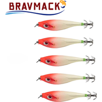 BRAVMACK 5pcs Luminous Horizontal Squid Jig Wood Shrimp Squid Hook Fishing Lures Octopus Cuttlefish Shrimp Saltwater Baits