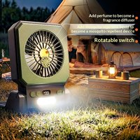 Portable Rechargeable Table Fan with Solar Panel Powered LED Lantern and Hook USB Charging Fan for Household Camping Fishing