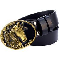 Ceinture à boucle tête de cheval doré, en cuir de vache, à la mode, Style Cowboy occidental, cadeau pour hommes et femmes