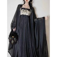 Plus Size 8XL Hanfu Dress For Women 120kg Ancient Chinese Hanfu Cosplay Costume Vintage Black Embroidered Hanfu Summer Dress