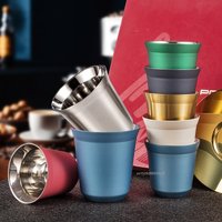 80ml/160ml Summer Flat Bottom Cup Stainless Steel Double-layer Inner Tank Capsule Coffee Cup High-grade Solid Color Water Cup