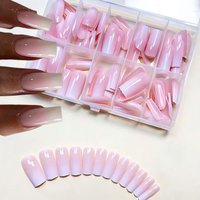 120Pcs Minimalist Pink-White Gradient Press-On Nails Glossy Long Square French Fake Nails Full Cover Wearable False Fingertips 1