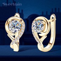 Sweetrain Original 925 Sterling Silver Moissanite Hoop Earrings 5mm D VVS1 Round Cut Plated 18k Gold Diamond Wedding Earring