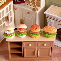 5Pcs Resin Burger Miniatures, Cute Food Ornaments for Dollhouse Kitchen Decor