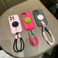 Wrist Strap Stand Phone Holder Case for iPhone 17 Air 16 16e 15 14 Plus 13 12 mini 11 Pro Max Silicone Cover with Lanyard