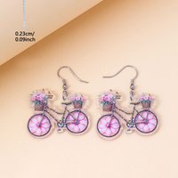 AliExpress NONE 1 Pair of 2D Flat-1Pai Pink Bicycle Pattern Acrylic Pendant Earrings, Elegant Classic Style Jewelry Earrings for Women Suitable for Daily Wear and Vacation Wear