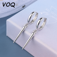 VOQ Punk Style Hanging Rivet Cone Pendant Earrings Fashionable Women's Silver Color Accessories Party Jewelry