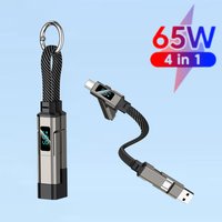 65W Super Fast Charging 4 in 1 Keychain Cable, LED Digital Display Braided Short Data Cord for iPhone 17 Samsung Android