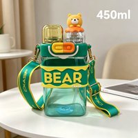 Cute Bear Head、Doll、Shoulder Strap、Double Drink、Pop Up Lid、Straw Cup、Leak Proof、Non Slip、Portable、Student、BPA Free、Travel Drinki
