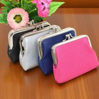 Cute Clip Lock Women's Coin Purse Retro Solid Color Bifold Kiss Lock Small Wallet Simple PU Leather Lipstick Portable Pocket Bag