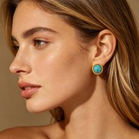 New model Turquoise Round Earrings Gold Color Jewelry Wedding Summer Party Unusual Accessories For Women Girls Versatile Gifts
