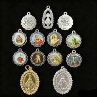 10pcs Epoxy Enamel Catholic Religious Medals Virgin Mary Jesus Crucifix Charms for DIY Rosary Jewelry, Single Style Per Pack