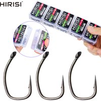 Hirisi 50pcs PTFE Coated Carp Fishing Hooks With Eye Micro Barbed High Carbon Steel 8029 Fishing Accessories Spliceable Box