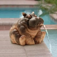 Hanna The Hippo Resin Garden Fountain 10 Inch Full Color African Decor Piped Pond Spitter Water Feature Statue