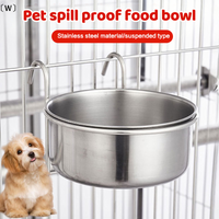 Crate Dog Cat Bowl Stainless Steel Hanging Pet Cage Bowl Food Water Feeder Coop Cup For Cat Puppy Birds Rats 5 Sizes〔Winter1〕