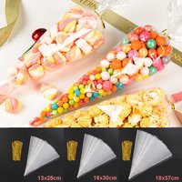 50/100pcs Clear Cone Candy Storage Bags Cones Transprant Plastic Bag Popcorn Candy Bags For Baby Shower Wedding Party Favors Bag