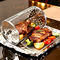 Drehbarer Rotisserie-Korb 360-Grad-Drehfunktion für Heißluftfritteuse & Ofen, Edelstahl, Bewegliche Tür für Hobbybäcker & Grill-Enthusiasten