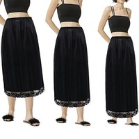 plus Size Silk Lined Midi A-Line Skirt Women's under Skirt Lace Trim Fit And Flare Base Layer Short Skirt Polyester Fabric