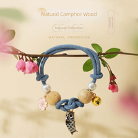 Adorable Adjustable Cat Flea Collar Handmade with Bells Antiflea Tick Collar Ethnic Design Pet Wooden Ball Collar Fleas Prevent