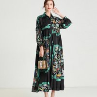 2025 Summer New Luxury Retro Printed Long Sleeve Shirt Dress Women Loose Chic Elegant Female Fashion Party Evening Clothing