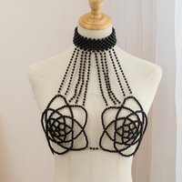 Fashionable Imitation Pearl Bra Body Chain Strapless Outerwear Dress Vest Top Necklace Flower Chest Decoration Handmade Beading