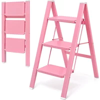 Durable Folding Pink Ladder Thickened Carbon Steel Herringbone Ladder Indoor Multifunctional Staircase Four-step Ladder Stool