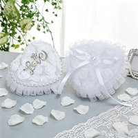 White Lace Heart Wedding Ring Box, Pearl Rhinestone Ring Bearer Pillow Jewelry Storage Case for Bridal Engagement Ceremony Gift