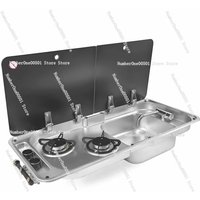 Stainless Steel Double Burner Gas Stove with Sink Combo Kit for Yacht Marine RV Modification