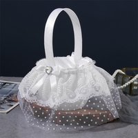 Blumenmädchen-Korb im Prinzessin-Stil – runder Hochzeitskorb aus Kunststoff für Blumenmädchen, weiß – dekorativer Blumenkorb für die Braut