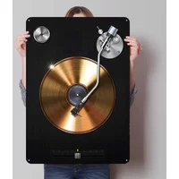 Sign Plaque for Wall Art Decoration Coffee Bar Club America Retro Gold Vinyl DJ Turntable Pop Art Poster Vintage Decor Metal