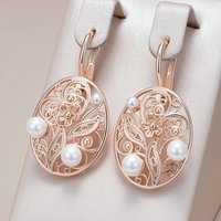Elegant Exquisite Hollowed Pattern Imitation Pearl Pendant Earrings for Women Fashion Charming Wedding Anniversary Jewelry Gifts